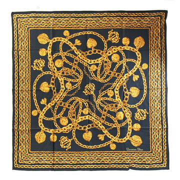 Christian Dior Dior scarf muffler black gold 100% silk stole for women DIOR