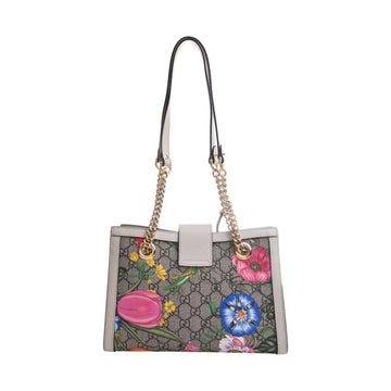 GUCCI EC Supreme Flora Padlock Small Chain Shoulder Bag 498156 Beige/White Women's
