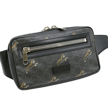 GUCCI EC Supreme Tiger Belt Bag Body Waist Pouch Canvas Black 474293