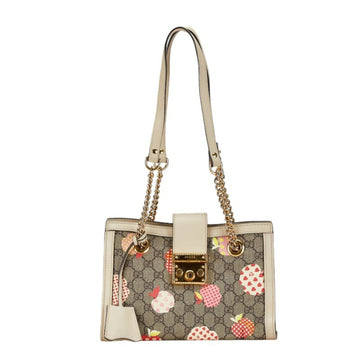 Gucci EC Small Padlock Apple Heart Print Chain Shoulder Bag 498156 Beige Black PVC Leather Women's GUCCI