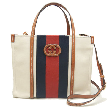 GUCCI Small 727728 Tote Bag Interlocking G Canvas Ivory Brown 252234