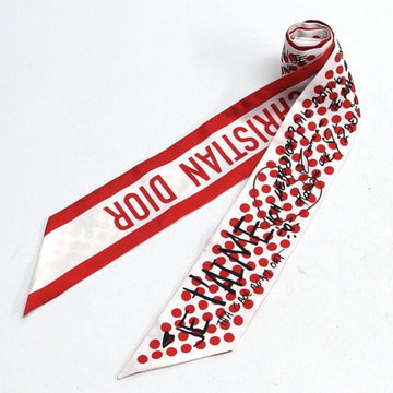 Christian Dior ribbon scarf muffler polka dot hand drawn mitza