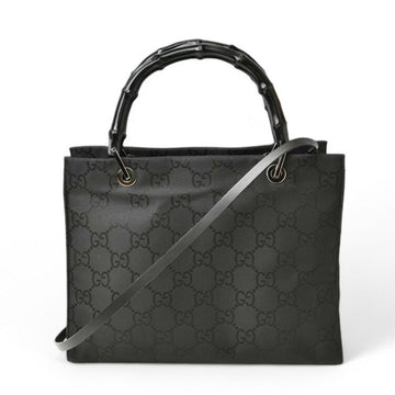 GUCCI Handbag Tote Bag Bamboo 2way Nylon Canvas EC Black 002 1016