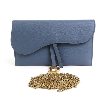 Christian Dior Wallet Chain Long Saddle Leather Dark Blue Gold Women's e59142j