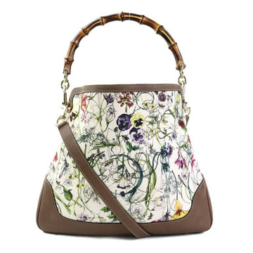 GUCCI Handbag Shoulder Bag Bamboo Flora Canvas Leather Brown x Ivory Multicolor Women's 282315 t19650g