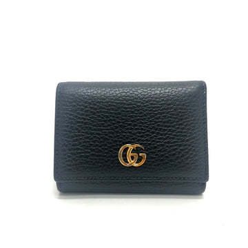 GUCCI 474746 EC Marmont Compact Wallet Coin Purse Tri-fold Leather Women's Black