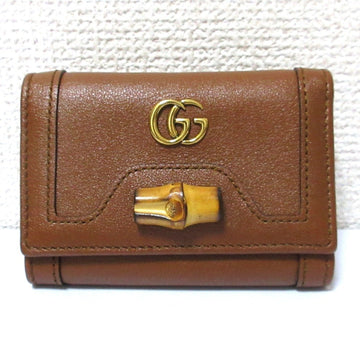 GUCCI Bamboo Diana Compact Wallet Tri-fold 658633 Brown x Gold Hardware Women's