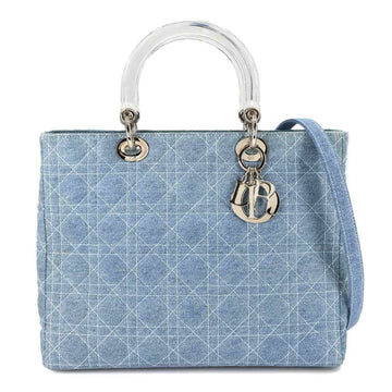 Christian Dior Lady Large 2way Hand Shoulder Bag Denim Blue CAJ44561