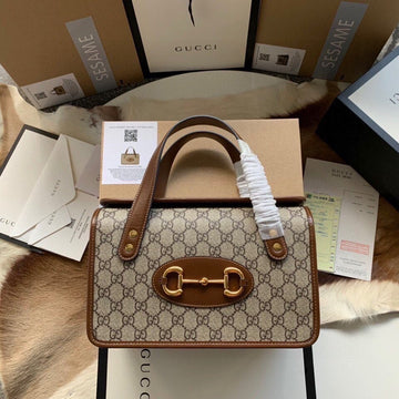 EC HORSEBIT 1955 SMALL 27 BAG IN BEIGE CANVAS AND BROWN CALFSKIN