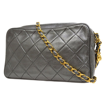 CHANEL 1991-1994 Metallic Gray Lambskin Diamond Camera Bag Mini