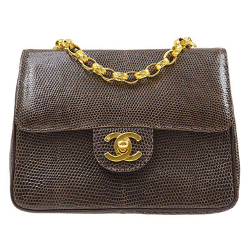 CHANEL 1989-1991 Classic Square Flap 17 Brown Lizard