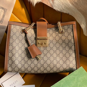 EC PADLOCK LARGE 35 SHOULDER BAG BEIGE CANVAS AND BROWN CALFSKIN