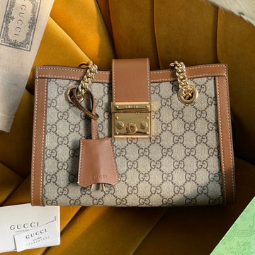 EC PADLOCK MEDIUM 26 SHOULDER BAG BEIGE CANVAS AND BROWN CALFSKIN