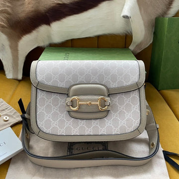 EC HORSEBIT 1955 SADDLE BAG 25 IN WHITE CANVAS AND BEIGE CALFSKIN