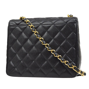 CHANEL 1994-1996 Big CC Straight Flap Bag Medium Black Caviar 84105