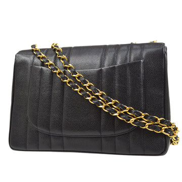 CHANEL 1994-1996 Black Caviar Vertical Classic Flap Jumbo 73576
