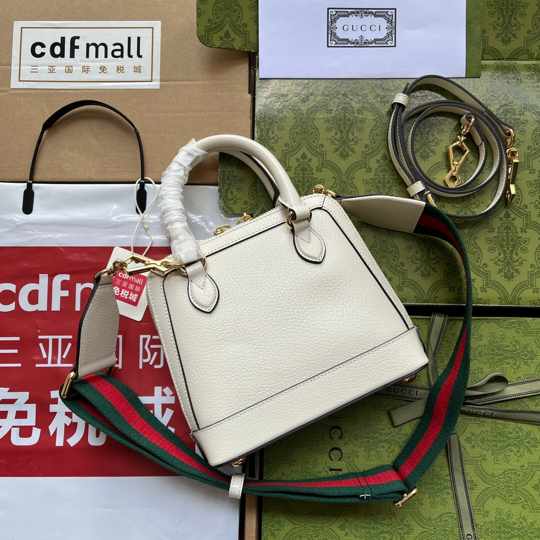 ECxADIDAS HORSEBIT 1955 TOTE BAG 20 WITH WEB STRAP IN WHITE MIX BLACK CALFSKIN GOLD HARDWARE
