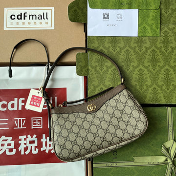 EC Ophidia Small Shoulder Bag 21cm Beige Dark Brown Canvas