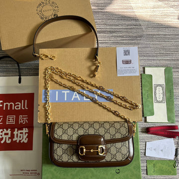 EC HORSEBIT 1955 BAG 24 IN BEIGE CANVAS AND BROWN CALFSKIN