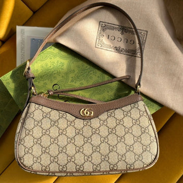 OPHIDIA EC SMALL 25 HANDBAG BEIGE AND EBONY SUPREME CANVAS