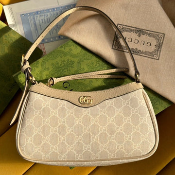OPHIDIA EC SMALL 25 HANDBAG BEIGE AND WHITE SUPREME CANVAS