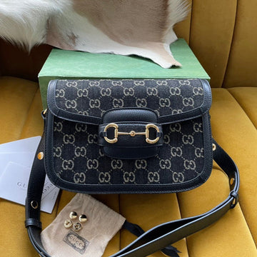 EC HORSEBIT 1955 SADDLE BAG 25 IN BLACK CANVAS AND CALFSKIN