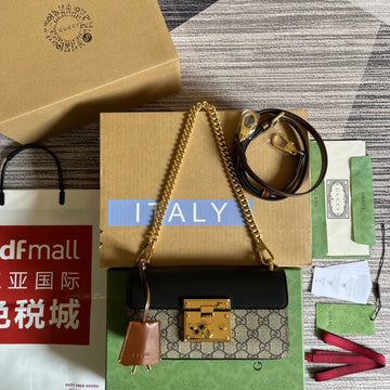PADLOCK 22 SMALL EC BAG IN BLACK CALFSKIN AND BEIGE CANVAS