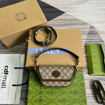 EC MINI 13 HANDBAG IN BEIGE CANVAS AND BROWN CALFSKIN