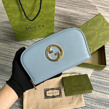 EC BLONDIE 21 FULL ZIP WALLET IN BLUE PASTEL CALFSKIN