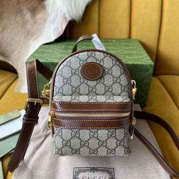 EC MULTI-FUNCTION MINI 19 BACKPACK IN BEIGE AND BROWN CANVAS