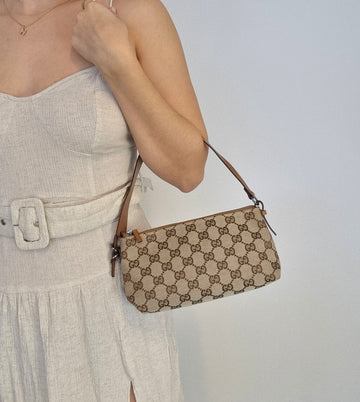 Gucci EC Beige/brown Canvas Pochette