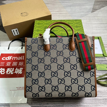 EC LARGE 37 TOTE BAG IN GREY CANVAS AND BROWN CALFSKIN