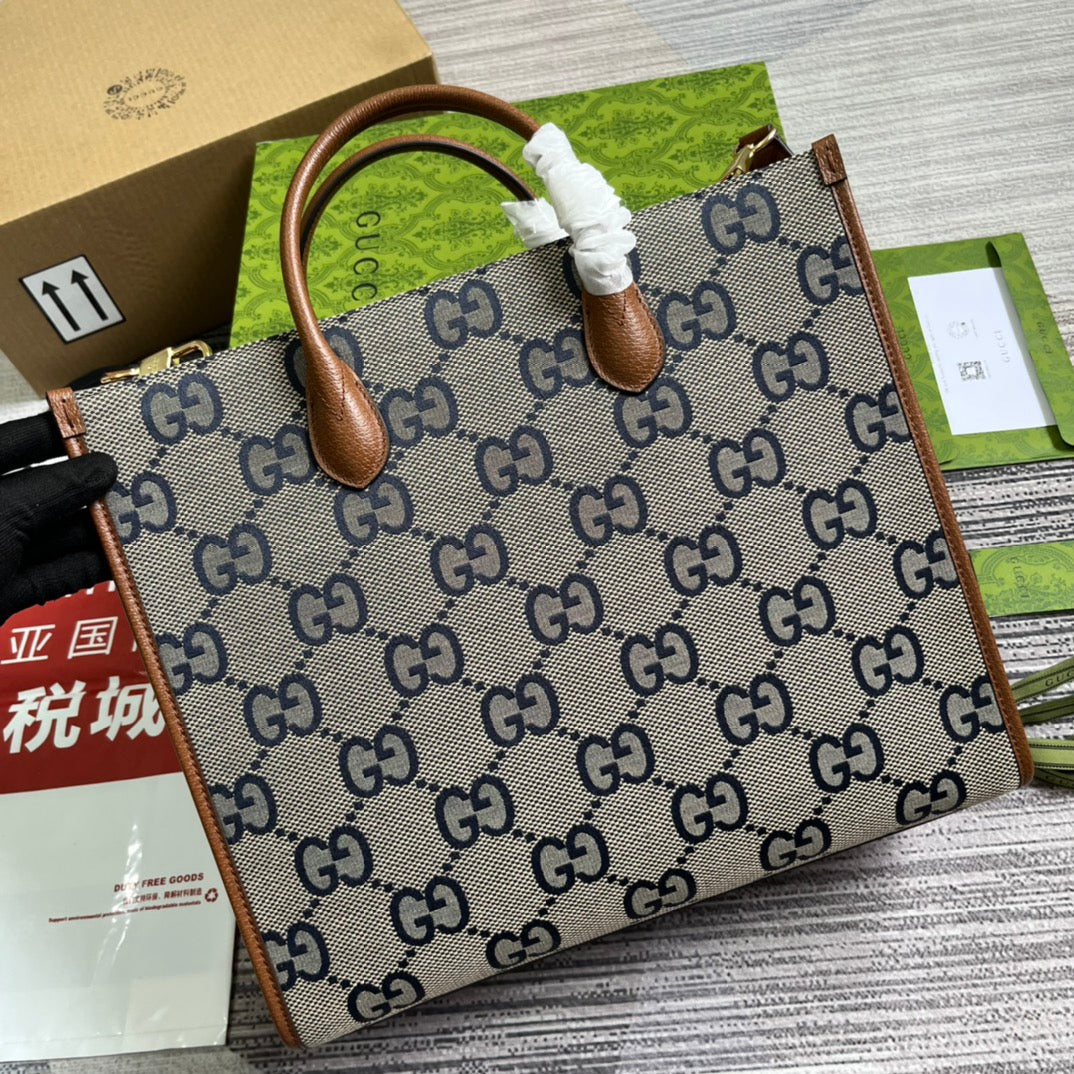 EC LARGE 37 TOTE BAG IN GREY CANVAS AND BROWN CALFSKIN