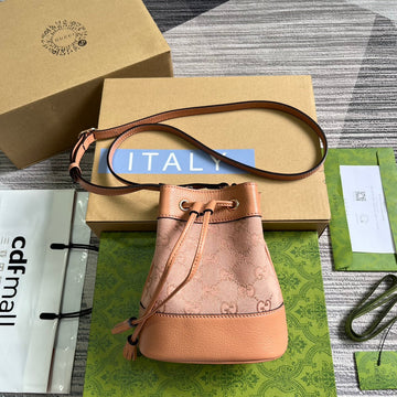 EC OPHIDIA MINI 19 BUCKET LIGHT PINK CANVAS AND CALFSKIN
