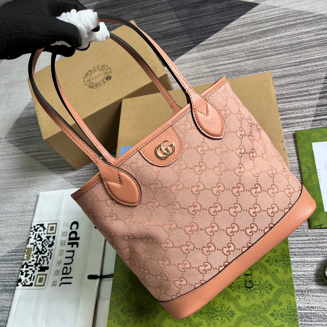 EC OPHIDIA SMALL 25 TOTE BAG IN LIGHT PINK CANVAS