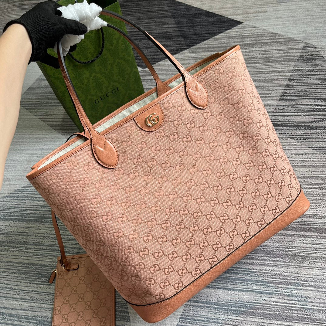 EC OPHIDIA LARGE 40 TOTE BAG IN LIGHT PINK CANVAS