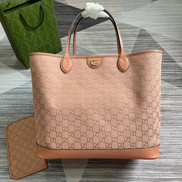 EC OPHIDIA LARGE 40 TOTE BAG IN LIGHT PINK CANVAS