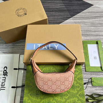 OPHIDIA EC MINI 20 BAG IN LIGHT PINK CANVAS AND CALFSKIN