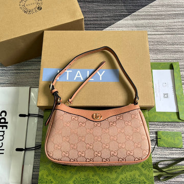 OPHIDIA EC SMALL 25 HANDBAG IN LIGHT PINK CANVAS AND CALFSKIN