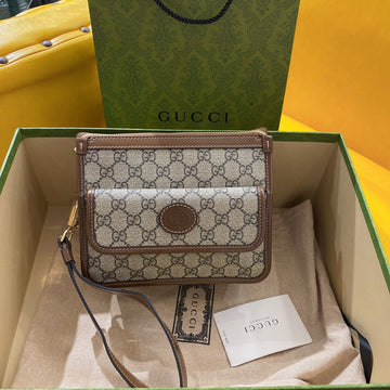 EC SMALL 21 CROSSBODY BAG WITH TAG IN BEIGE CANVAS AND BROWN CALFSKIN