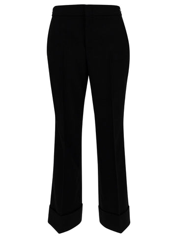 Gucci Women Black Slim Pants With Web Detail In Wool Woman