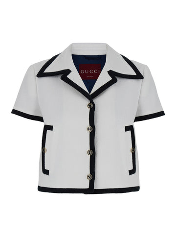 Gucci Women White Jacket With Short Sleeves In Tweed Woman