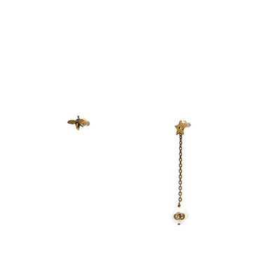 Dior Aged Gold Metal Pearl Bee Star CD Drop Chain Earrings