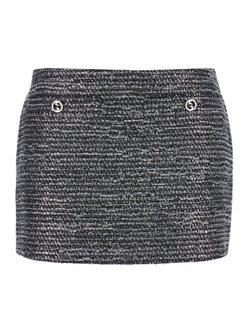 Gucci Women Black Sequin Miniskirt In Wool Woman