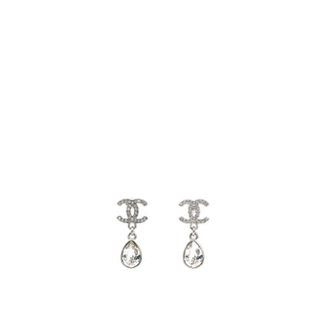 Chanel Crystal CC Teardrop Earrings Silver
