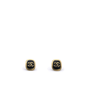 Chanel Vintage CC Gold Logo Black Enamel Square Earrings