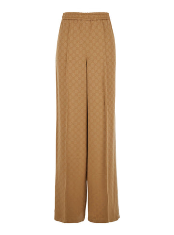 Gucci Women Beige Pants With Elastic Drawstring Waist In Gg Canvas Woman