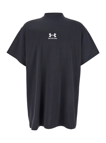 Balenciaga Men Black T-Shirt With Under Armour® Front And Back Embroidered Logo In Cotton Man
