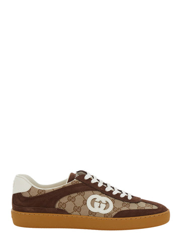 Gucci Men 'G74' Beige Low Top Sneakers With Interlocking G In Suede Man