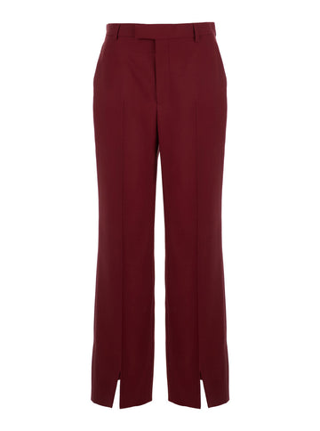Gucci Women Bordeaux Tailored Pants With Slits On The Edges And Embroidered Lettering Logo On The Back In Wool Woman